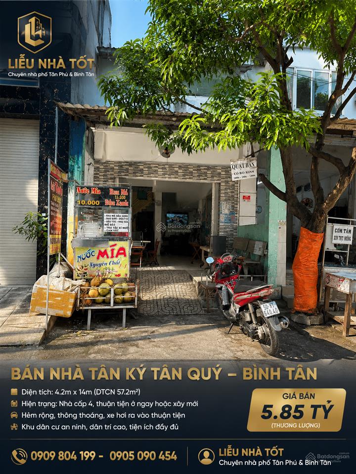 Bán nhà mặt tiền kd hẻm 8m tân kỳ tân quý, bình hưng hòa cn 57,2 m²  ngang 4,2m giá 5,85 t.ỷ