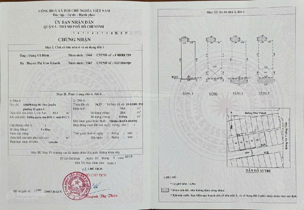 Quận 5  hẻm xe hơi hà tôn quyền sát vách quận 11  chủ lâu đời  nhà xây kiên cố chắc chắn  6 tỷ.