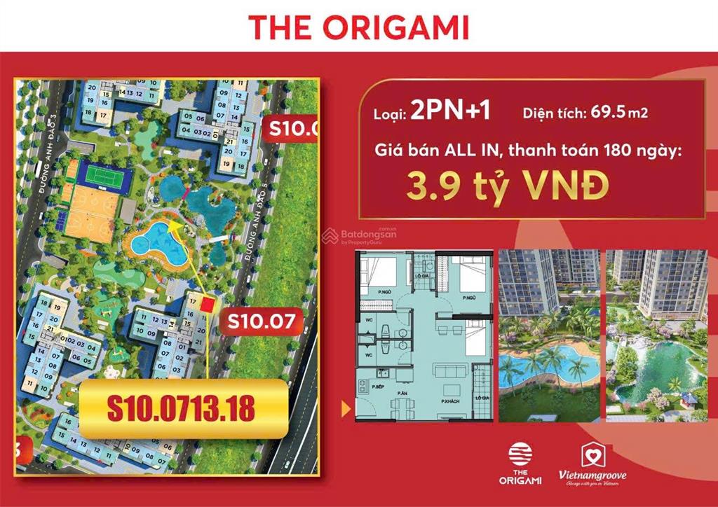 Bán căn hộ 2pn, 2wc tại the origami  vinhomes grand park, giá tốt, 69,5m2