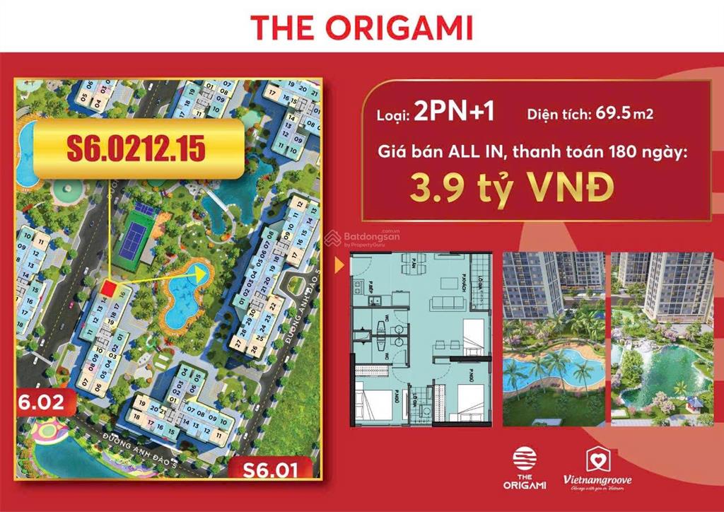 Bán căn hộ 2pn, 2wc tại the origami  vinhomes grand park, giá tốt, 69,5m2