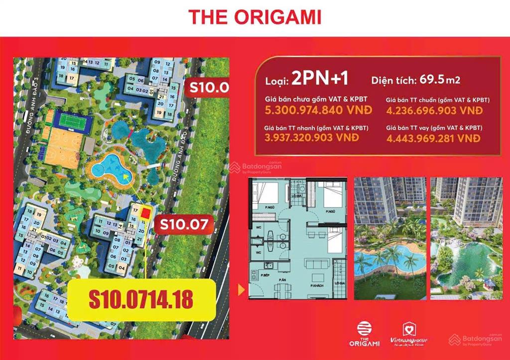 Bán căn hộ 2pn, 2wc tại the origami  vinhomes grand park, giá tốt, 69,5m2