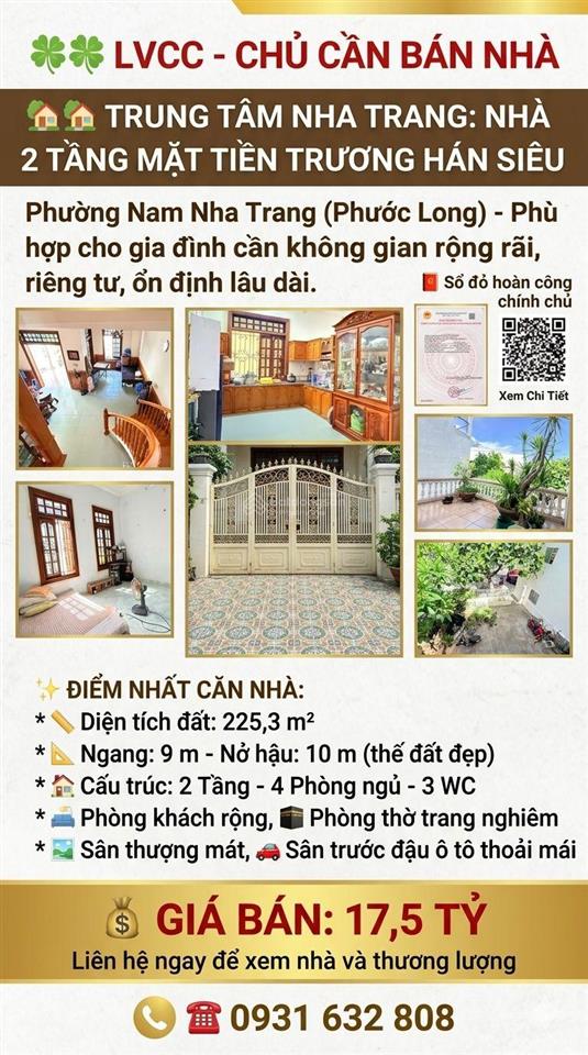 Siêu phẩm nhà mặt tiền ngang 9m (225m) đường trương hán siêu  phước long  nha trang giá 17 tỷ 500