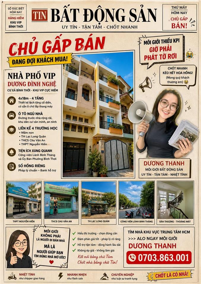 Chủ gấp bán  khu vip đường dương đình nghệ (4x18m), 4 tầng ( 0703 863 *** thank )
