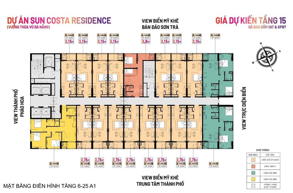Cắt lỗ nhanh căn studio sun costa view biển tầng cao full nội thất liền tường