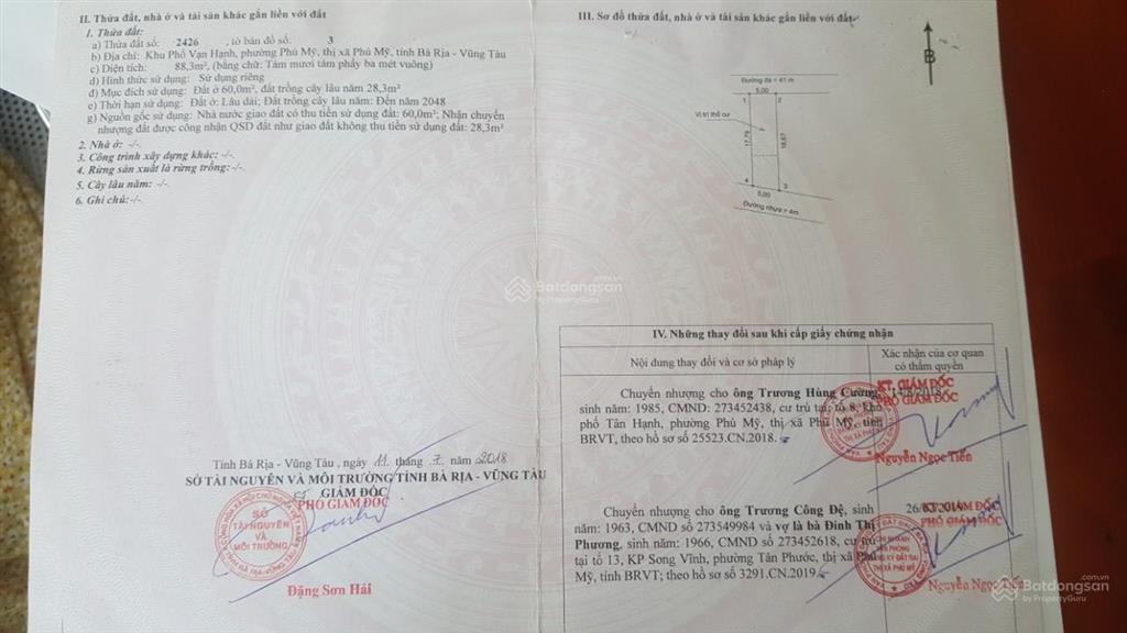 Bán đất mặt tiền đường trường chinh, đối diện công an xã phú mỹ, gần chung cư ecotown