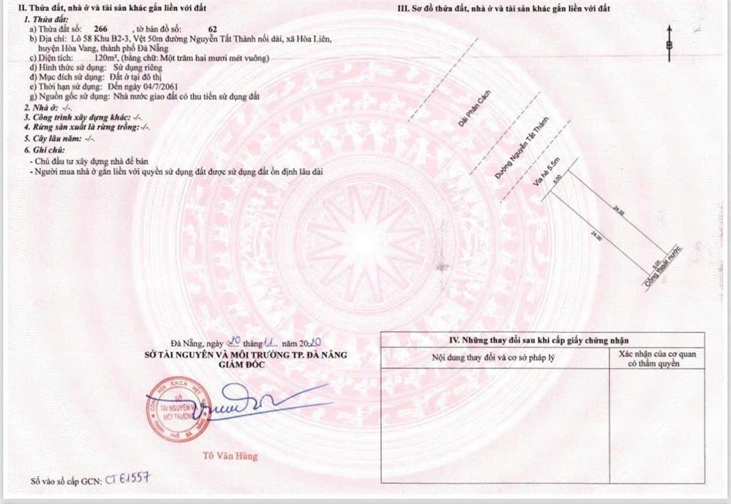 Cặp đất mặt tiền đường nguyễn tất thành nối dài ngay ủy ban nhân dân phường hòa hiệp nam giá đầu tư