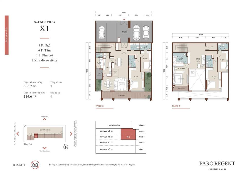 Bán căn parc régent  căn x garden villa 365 m2, 3pn + (4 slot xe định danh). chỉ 4x tỷ