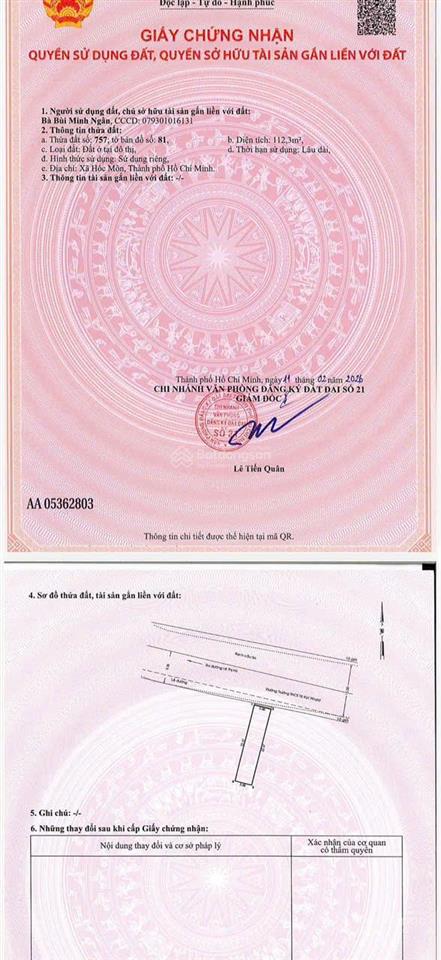 Bán đất f0 mặt tiền nhựa thông tô ký ra lê thị hà 5m x 23m 112m2 odt tân xuân hóc môn giá 4 tỷ 6