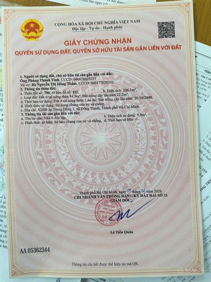 Chính chủ gởi bán đất sổ hồng riêng mặt tiền trung đông 10 nguyễn thi ngâu vào 200m,xã đông thạnh