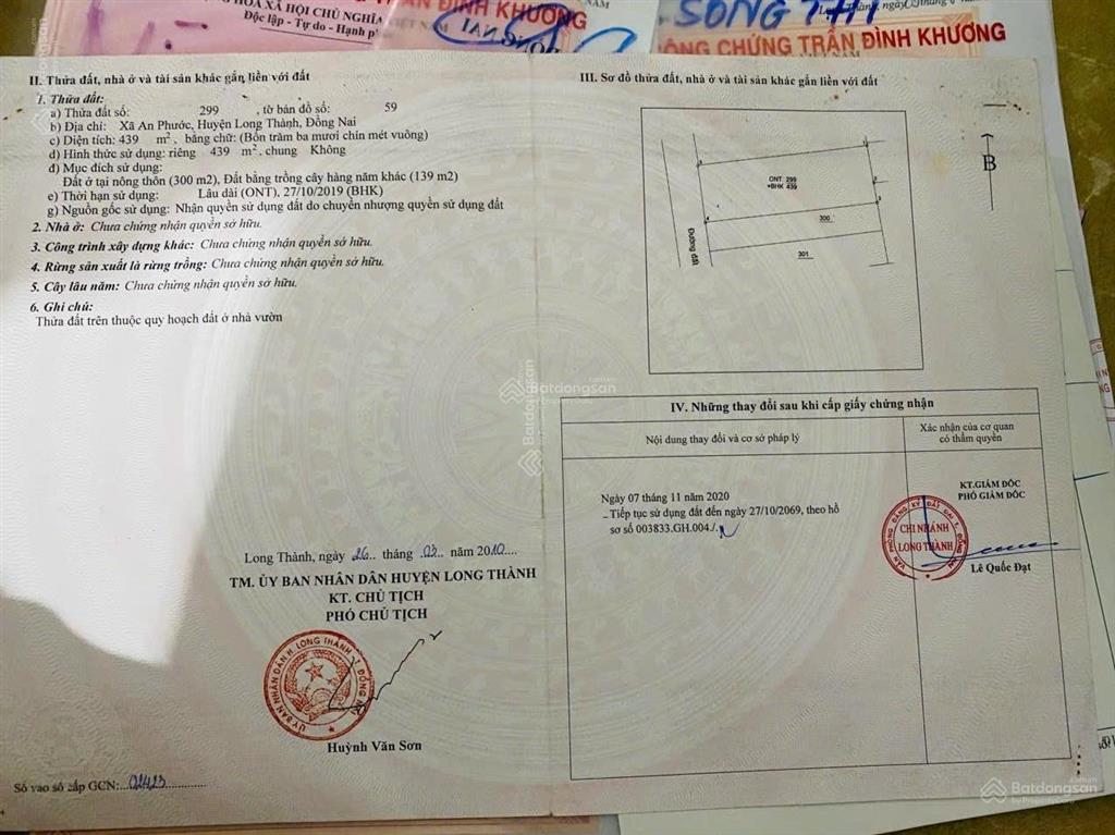 439m2 hẻm lê duẩn trung tâm long thành, thổ cư sẵn 300m, có nhà + ki ốt cho thuê. giá tốt chính chủ