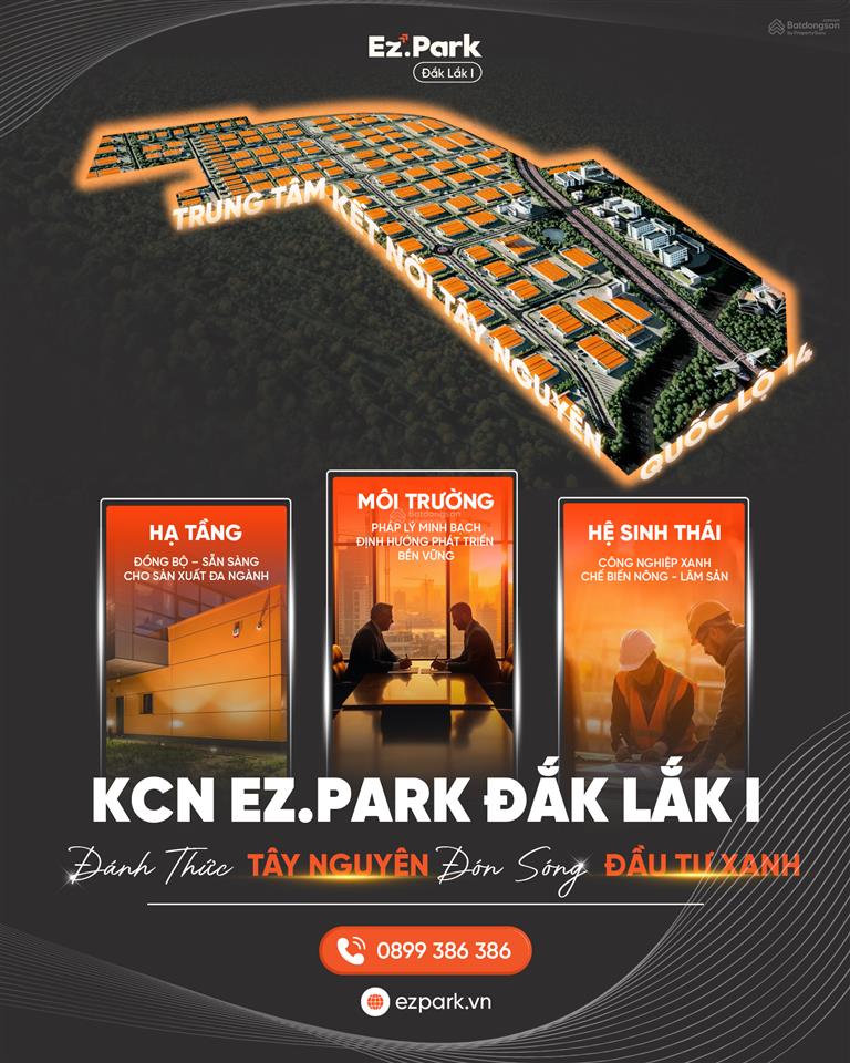 Đất kcn ez.park đắk lắk i phù hợp xd kho/xưởng, giáp ql14 tách lô từ 1 ha (10.000 m2) giá 55 usd/m²