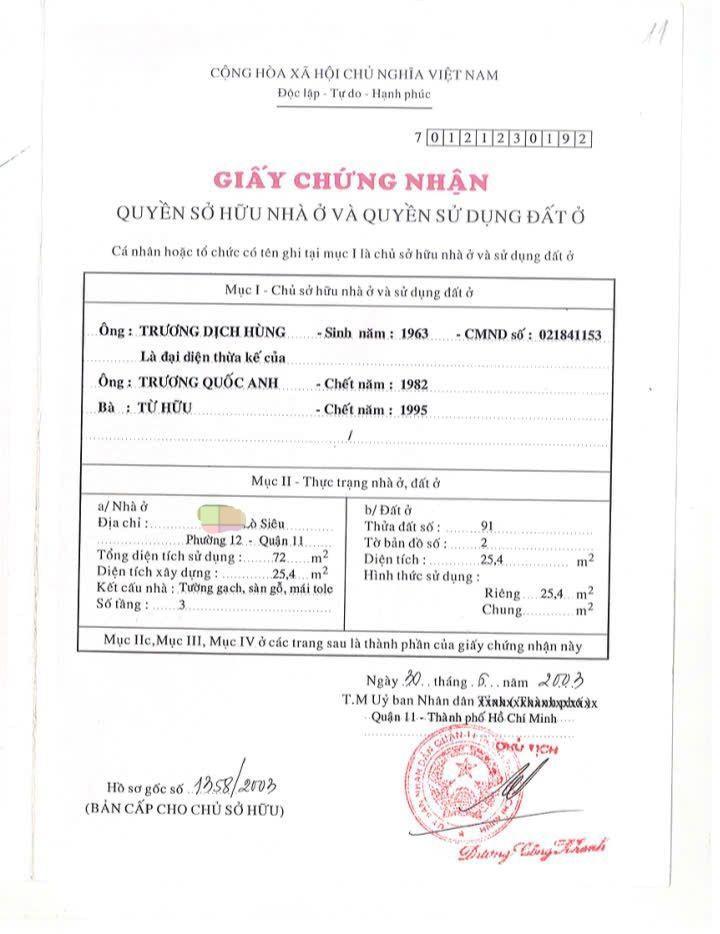 Bán gấp nhà riêng 3pn, 1wc, 25m2 tại lò siêu, phường 12, quận 11, giá thương lượng 3,75 tỷ