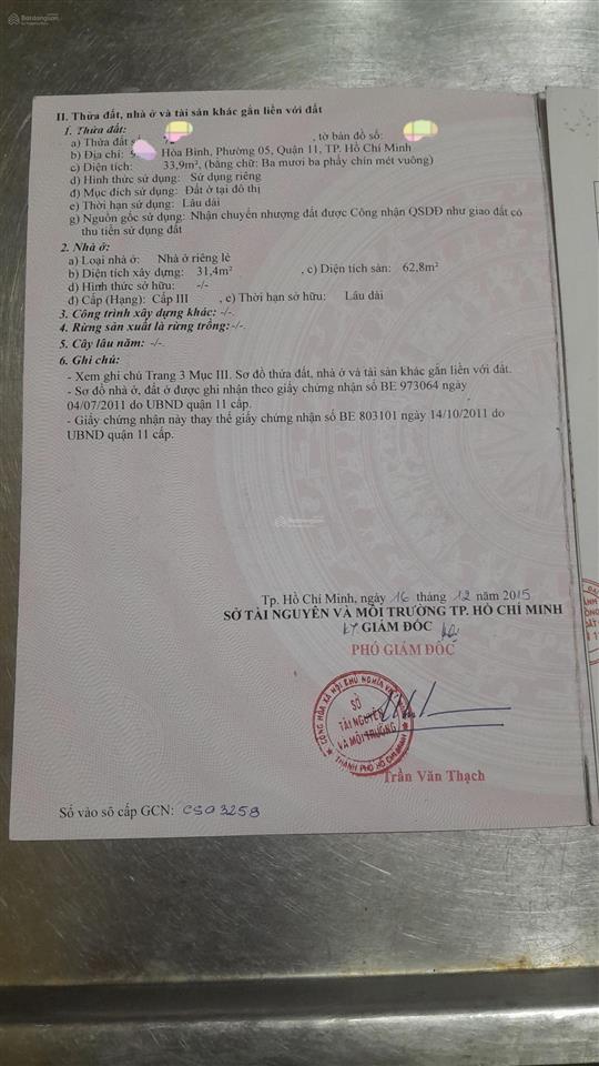 Hòa bình quận 11 khu vực hiếm nhà bán hiếm có 1 căn 30m2 giá thương lượng 5 tỷ thiện chí a lô