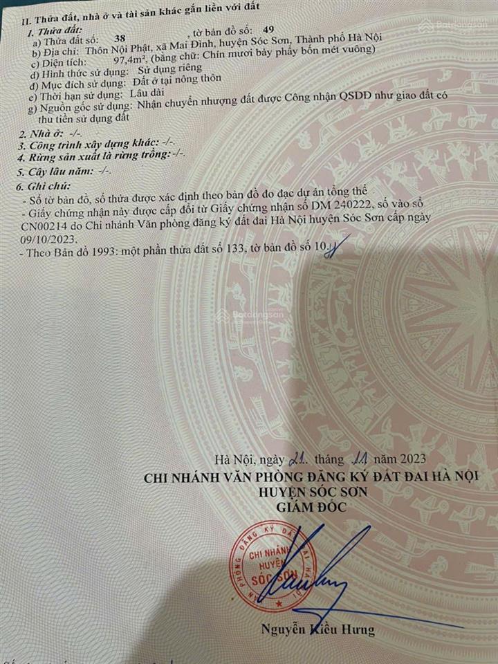 Bán đất tại nội phật, ngay kcn nội bài, 4,5 tỷ, 97,4 m2
