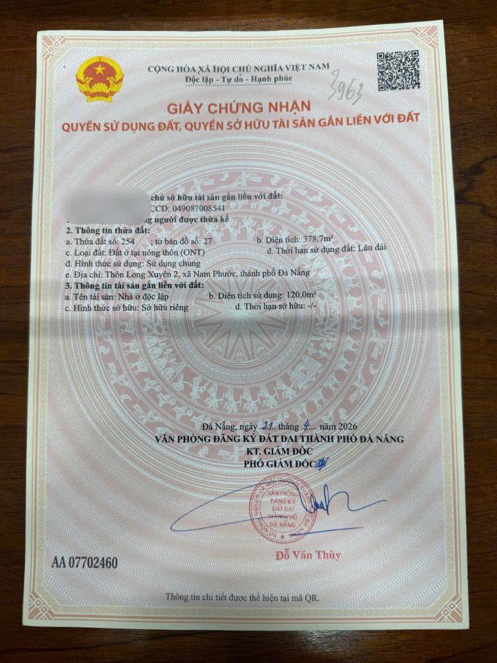 BÁN ĐẤT XÃ NAM PHƯỚC, TP ĐÀ NẴNG - SHR - CHỈ 1.5 TỶ / 1 LÔ. LH:0971955552. 0703555545