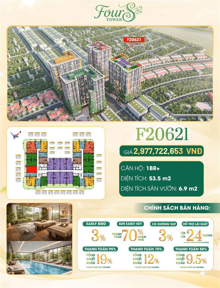Bán căn 1pn + sân vườn tầng 6 tòa f2 sun fours đà nẵng, giá gốc cđt, nhận ngay 10 triệu khi ký hđ