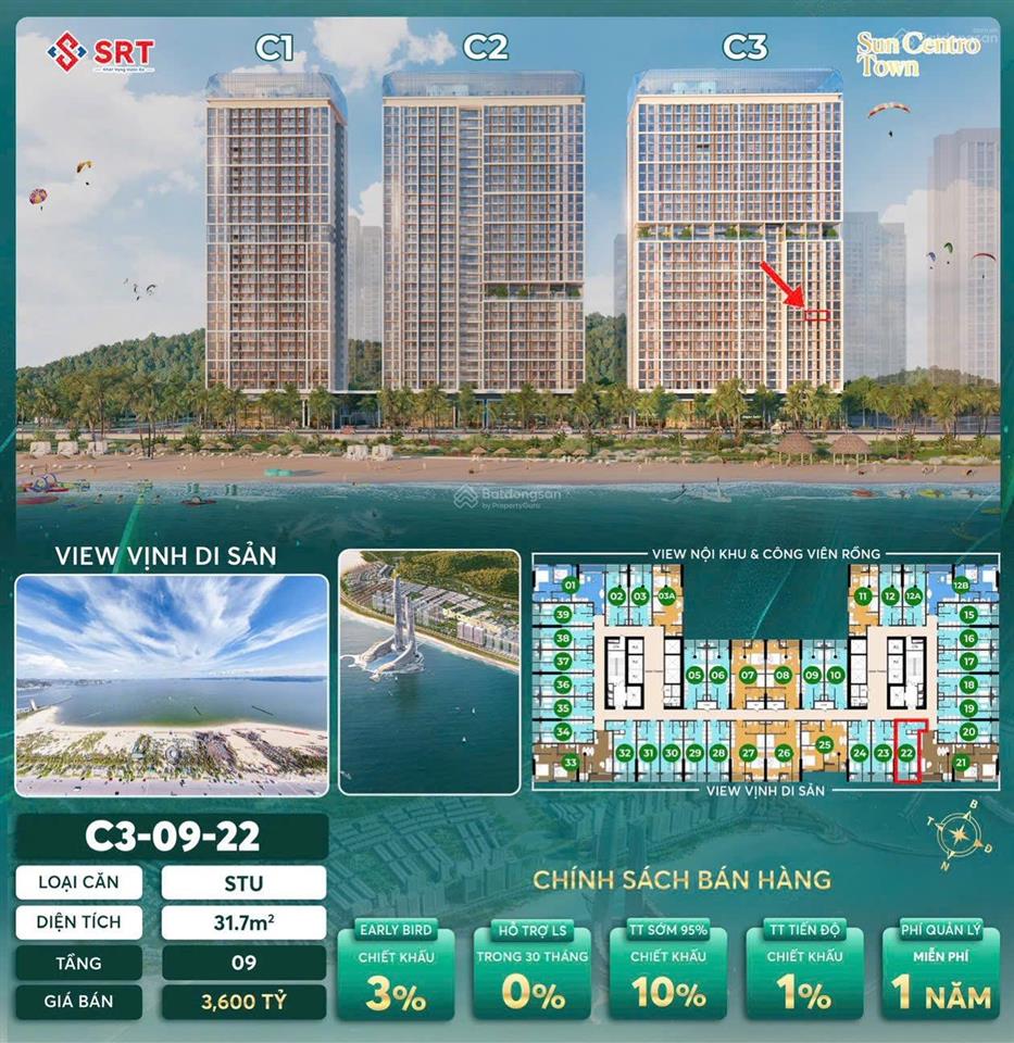 Bán condotel tại sun centro town, giá cực chất 3,6 tỷ, 31,7m2, 1pn, 1wc