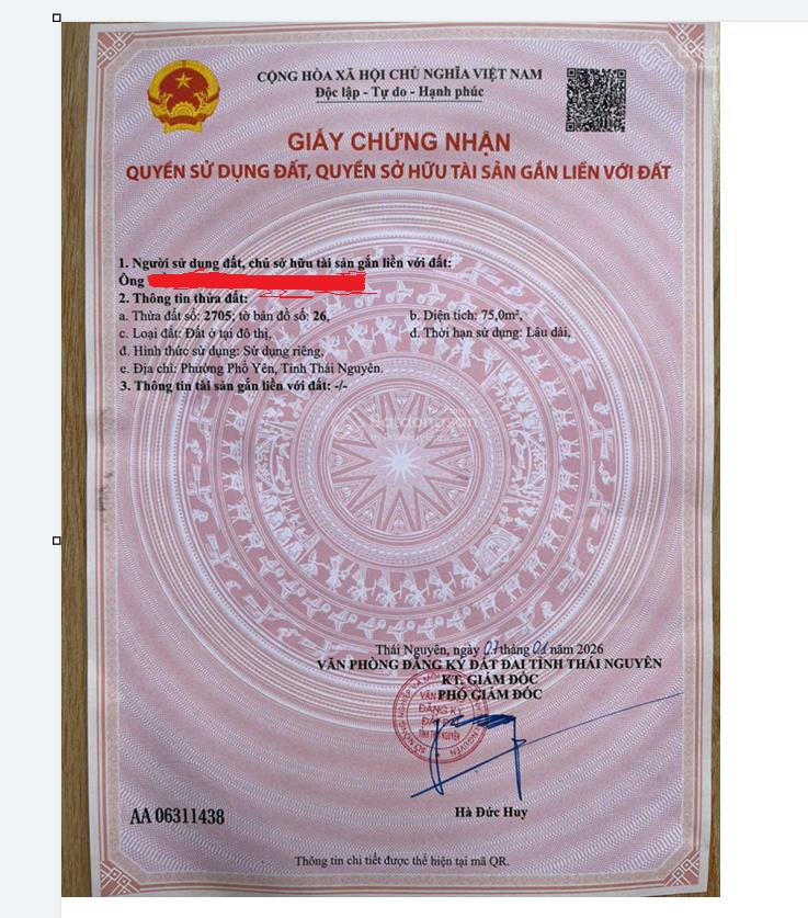 Đất nền tại trung tâm phổ yên  sam sung thái nguyên, sổ đỏ sãn sàng, giá chỉ 1.9 tỷ