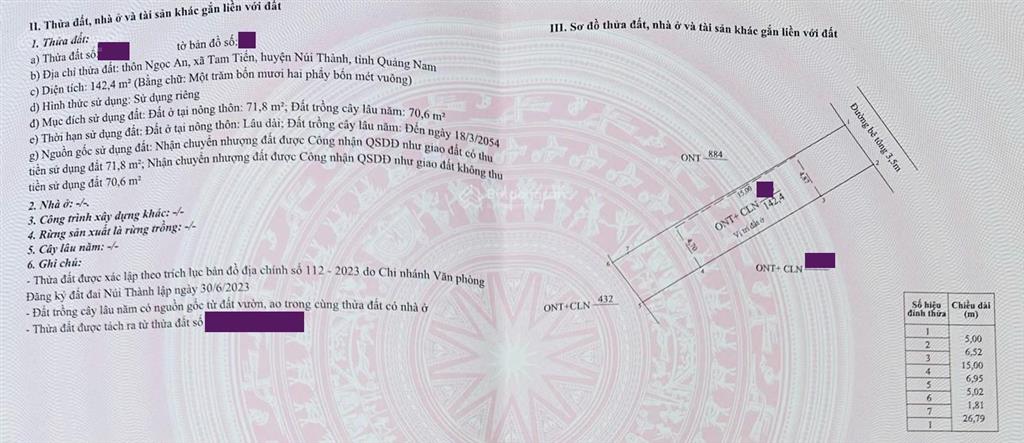 Cần bán gấp lô đất xã tam xuân. đà nẵng, diện tích 145m2.