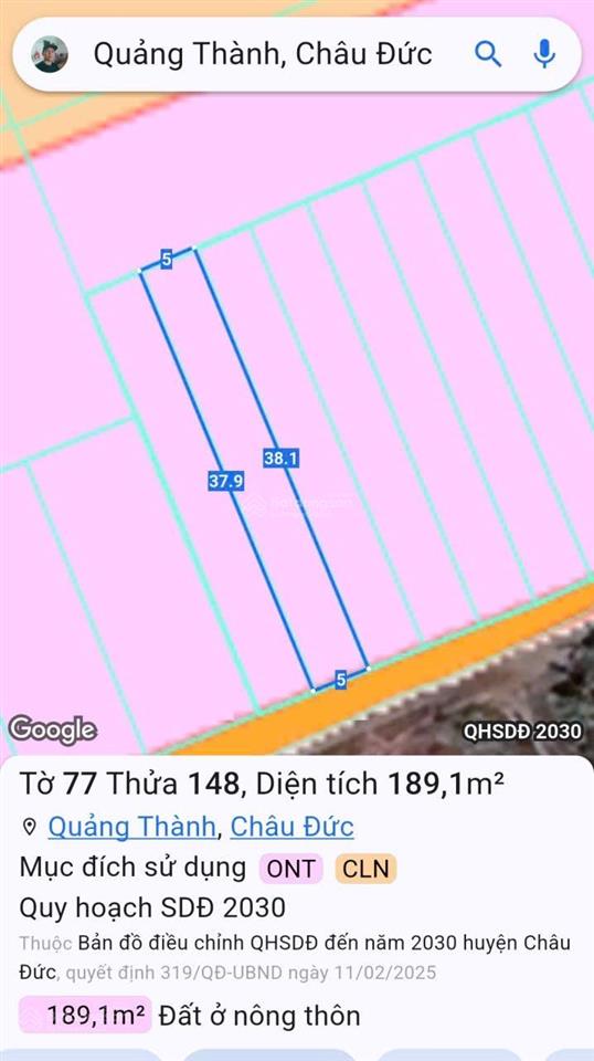 Lô đất xã quảng thành, châu đức, vũng tàu