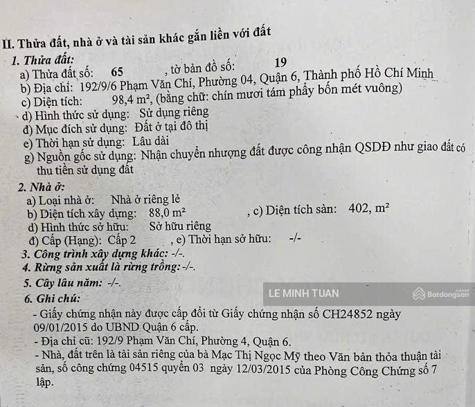 Bán nhà riêng quận 6 đường phạm văn chí 98,4m2 4 tầng 5pn gần chợ bình tây giá tốt