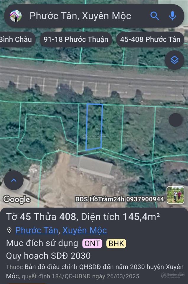 Bán đất mặt tiền đường phước tân suối rao