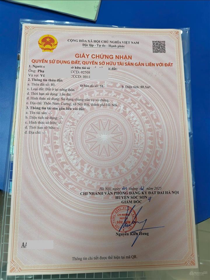 88.5 m2 mặt tiền hơn 7m tại thôn nam cương