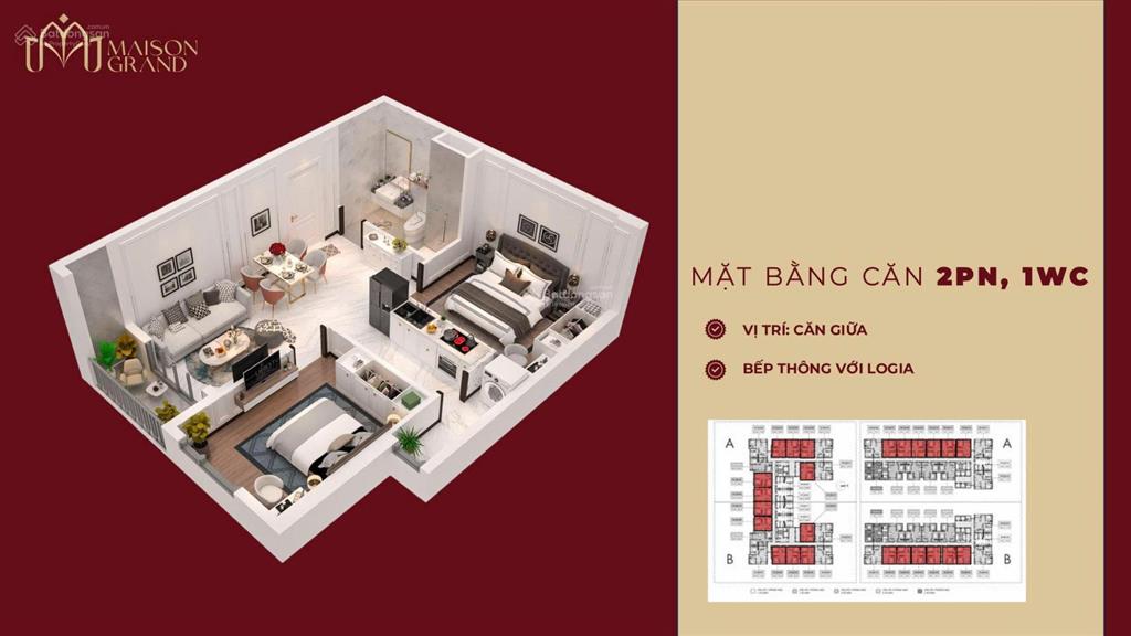 Bán căn hộ 2pn/58m2 maison grand giá 2.2 tỷ. thanh toán 50% nhận nhà ở ngay