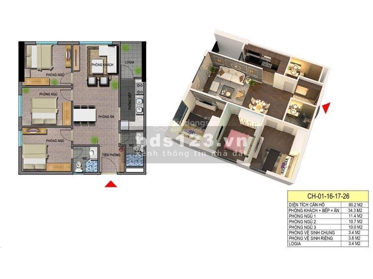 Chính chủ bán căn hộ 81m² thiết kế 3pn2vs, căn thương mại, đã có sổ, căn góc, full nội thất.
