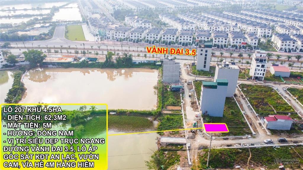 Bán gấp lô 62.3m2 12.46 tỷ, cạnh đường vành đai 3.5, loại hiếm vỉa hè 4m sau kinh doanh cực tốt