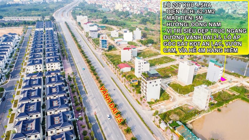 Bán gấp lô 62.3m2 12.46 tỷ, cạnh đường vành đai 3.5, loại hiếm vỉa hè 4m sau kinh doanh cực tốt