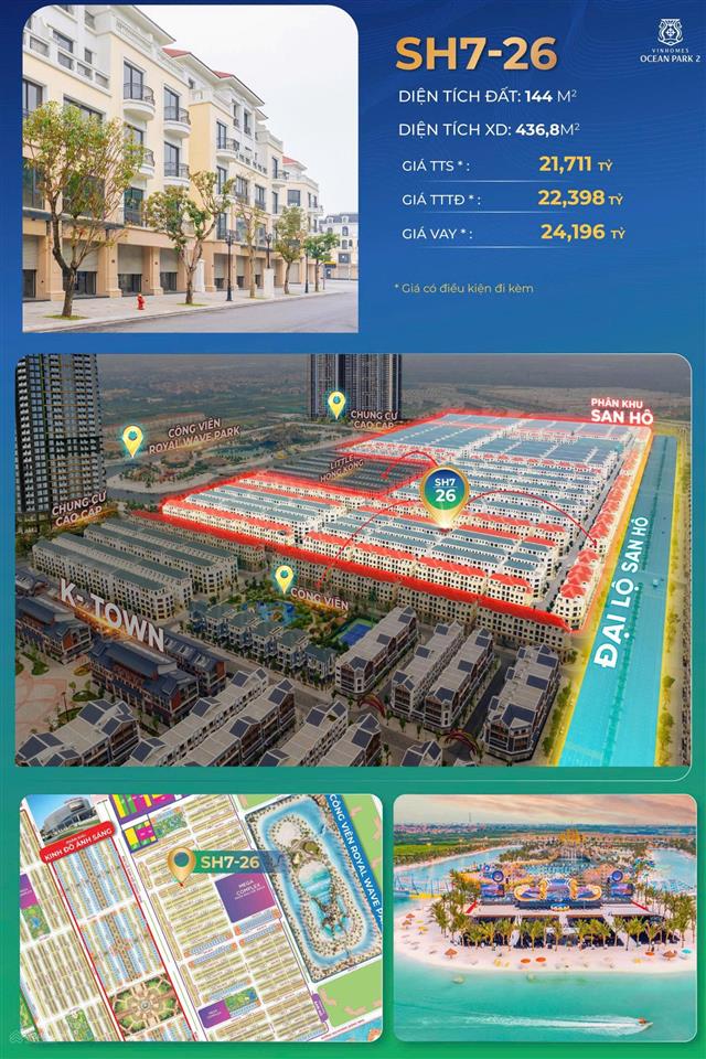 144m2  20 tỷ shophouse san hô ocean park 2 hàng mới cđt