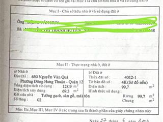 Chủ gấp bán  cắt lỗ ngay 600 triệu mặt tiền nguyễn văn quá  quận 12 shr 4,3x30m