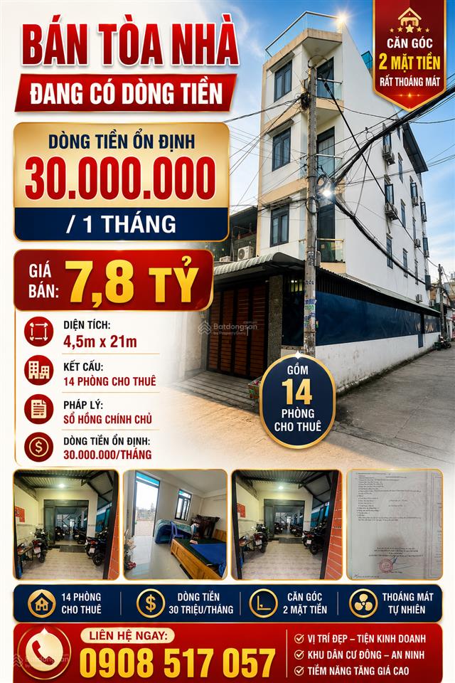 Quận 12 chdv góc 2 mặt tiền 14 phòng dòng tiền 35 triệu/tháng chỉ 7,8 tỷ  0908 517 ***