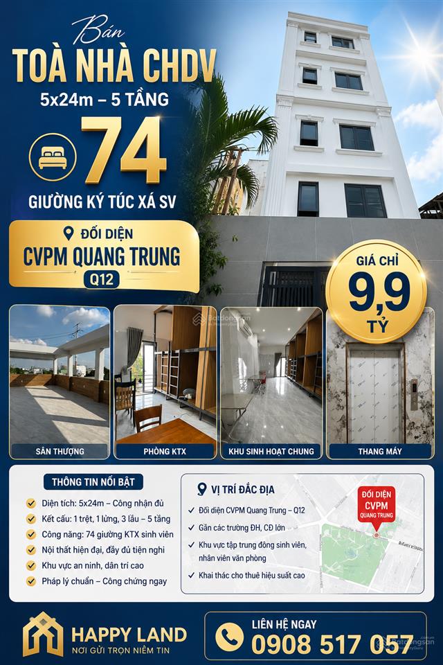 Bán tòa nhà căn hộ dịch vụ quận 12 thu nhập 60100 triệu/tháng [1 tỷ/năm]