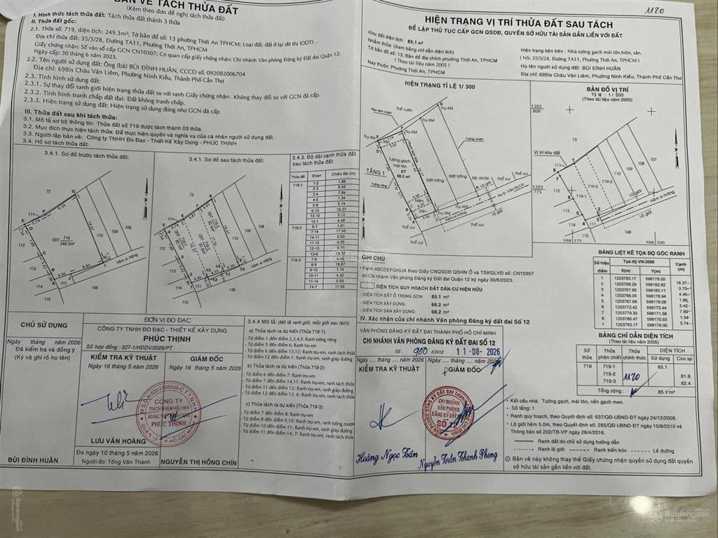Bán lô đất thới an 11 q12  gần lê văn khương chỉ 3,19 tỷ  shr 83m2