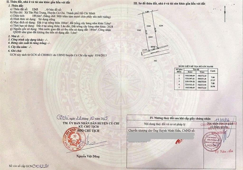Chủ gửi bán nhanh đất shr full thổ xã tân phú trung củ chi