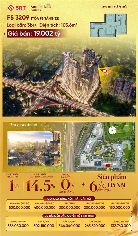 Căn hộ 6*, 3pn, rộng 117m2, hướng nam tại ngã tư xuân thủy, cầu giấy, sổ lâu dài, giá chỉ 15,6 tỷ