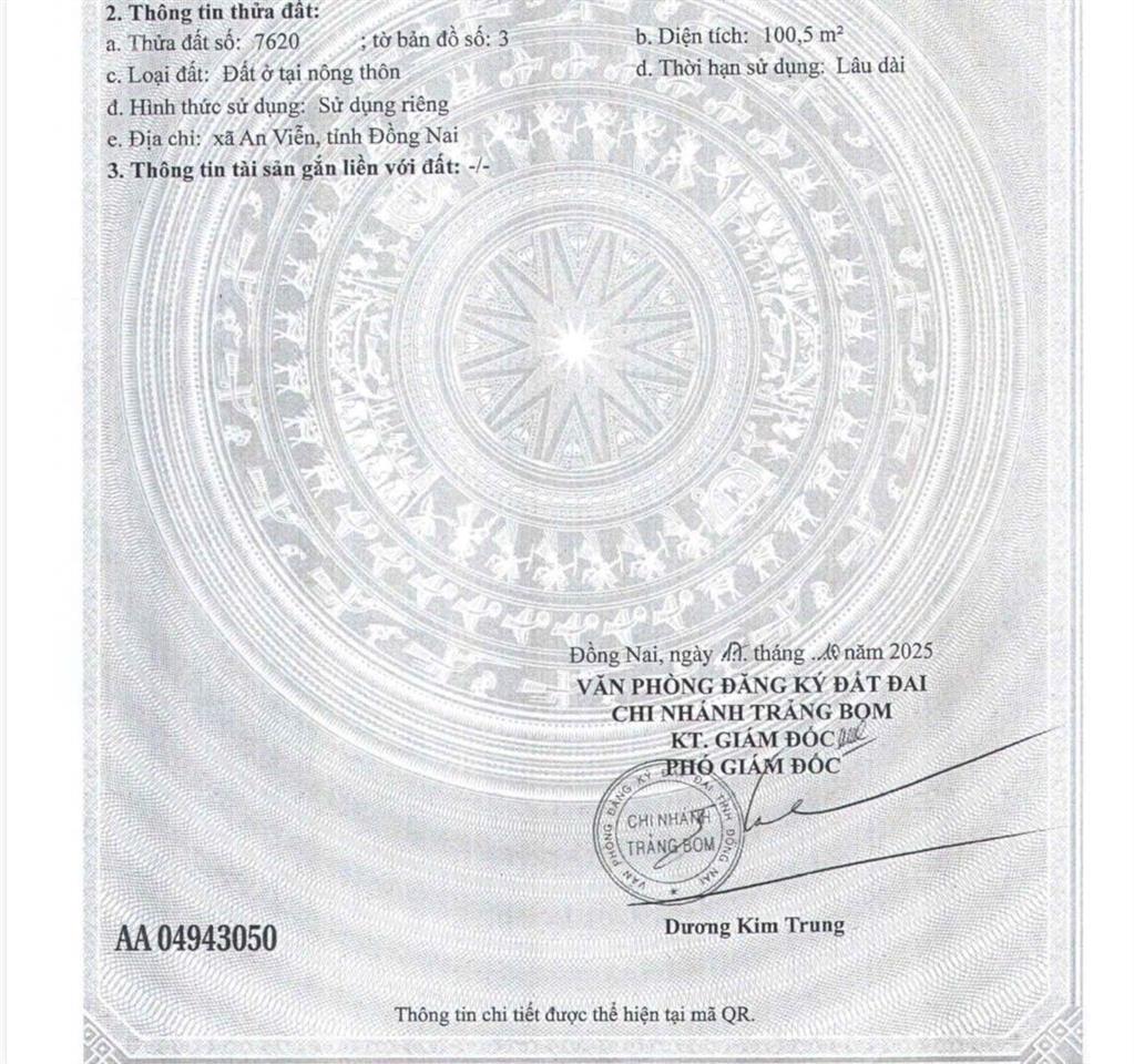 Bán đất tại 1 trần vĩnh lộc, 1,3 tỷ, 100m2, ngay kcn giang điền, trảng bom, đồng nai