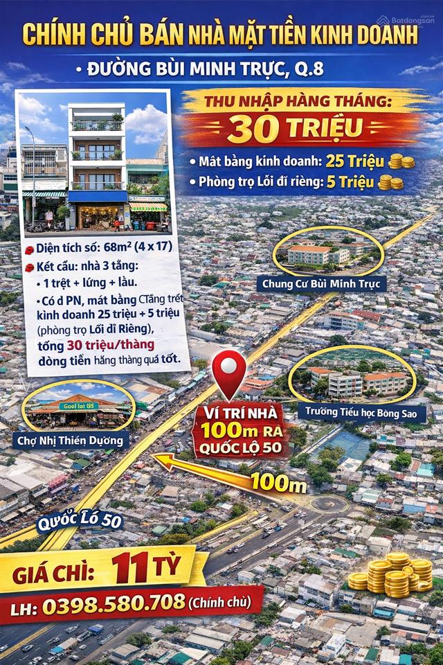 Bán nhà mặt tiền bùi minh trực, 3 tầng 4pn, cho thuê 30tr/tháng. giá 11 tỷ