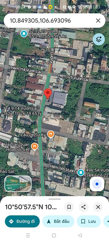 Bán đất mặt tiền đường vườn lài phường an phú đông quận 12, dt344m(8x43m) giá 25tỷ