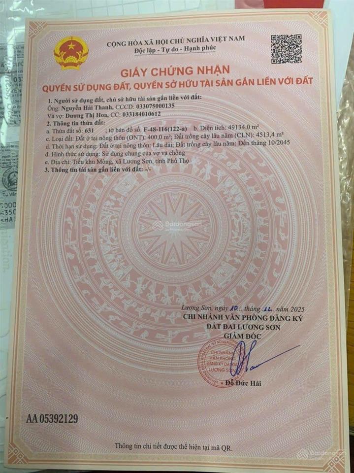 Quỹ đất lớn trung tâm lương sơn tiềm năng cao tiểu khu mòng, thị trấn lương sơn