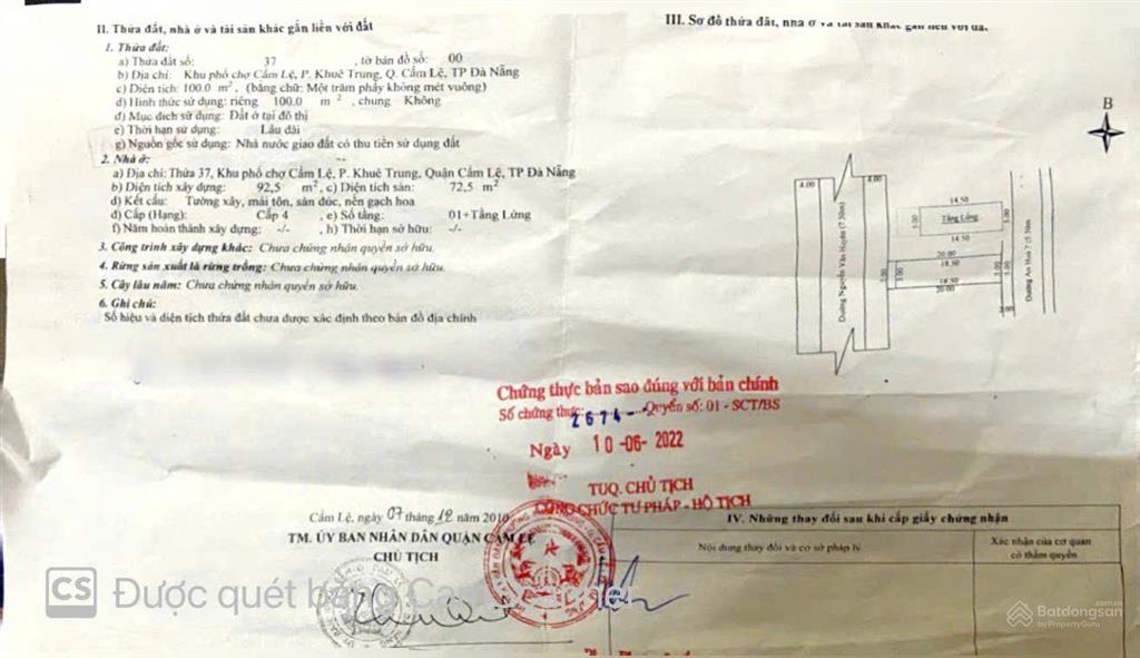 Bán lô 2mt trước sau đường nguyễn văn huyên( đối diện chợ cẩm lệ) 100m2 giá chỉ 10,5 tỷ tl