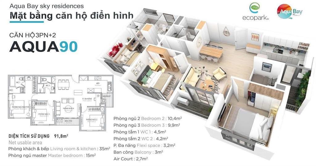 Căn hộ 3 ngủ căn hộ 3 ngủ toà lake aquabay view hồ siêu đẹp tại ecopark