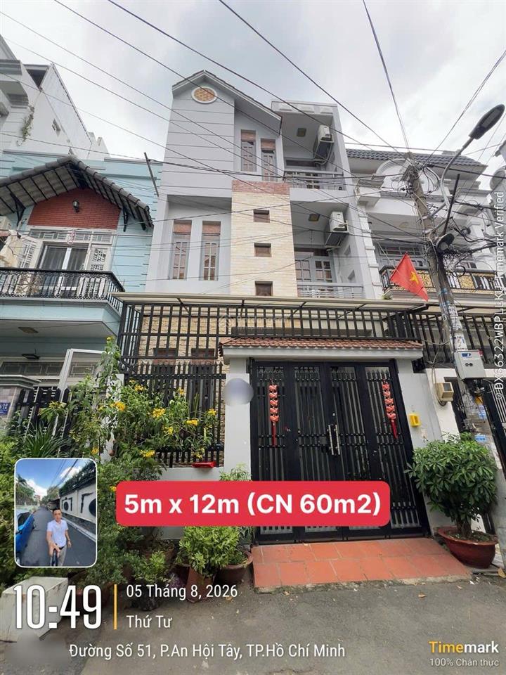 Hẻm xe hơi 8m đường 51 thông phạm văn chiêu 5m x 12m đúc 3 tầng khu dân trí, chủ đang ở cần bán gấp