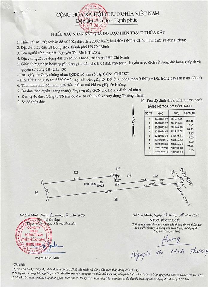 Gia đình cần bán 2000m2 đất long hòa, có 100m2 thổ cư, đường sắp làm nhựa. giá 1.25tỷ