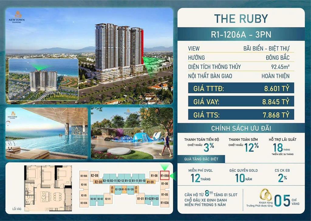 View biển! bán căn hộ 3pn  92,45m2  7,86 tỷ  mt trường sa  q. ngũ hành sơn