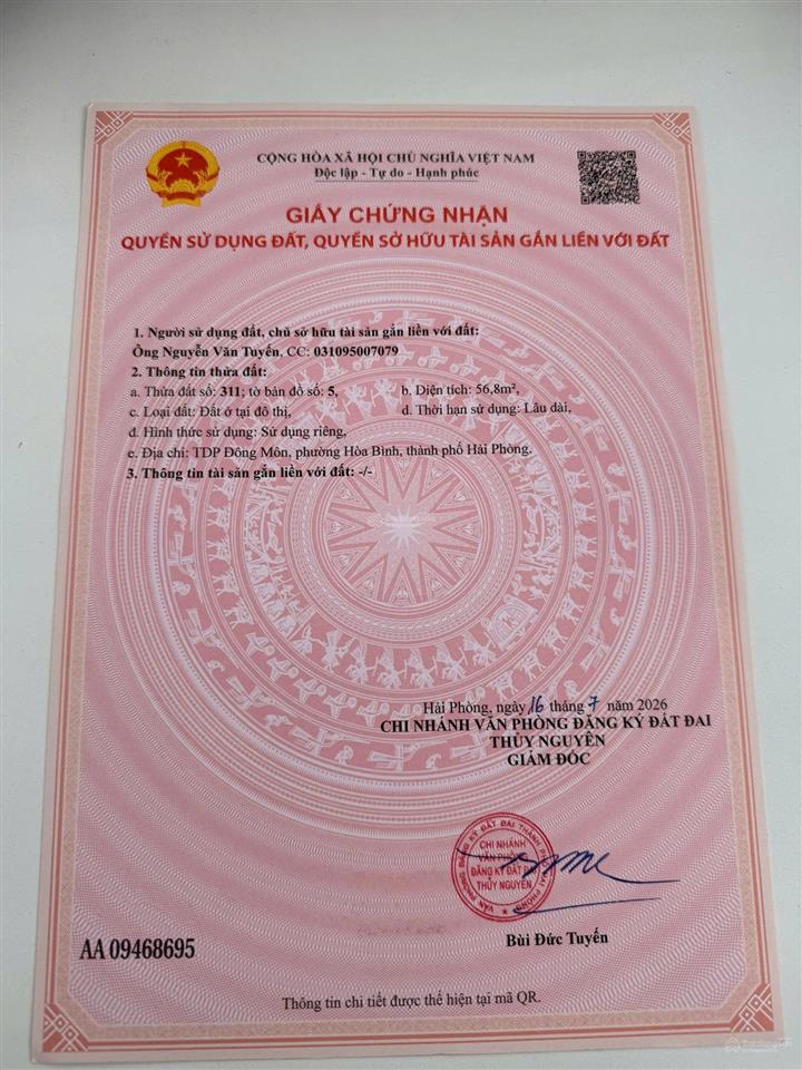 Bán đất nền f0 phường hòa bình, thủy nguyên, hải phòng giá từ 765 triệu, sổ đỏ riêng