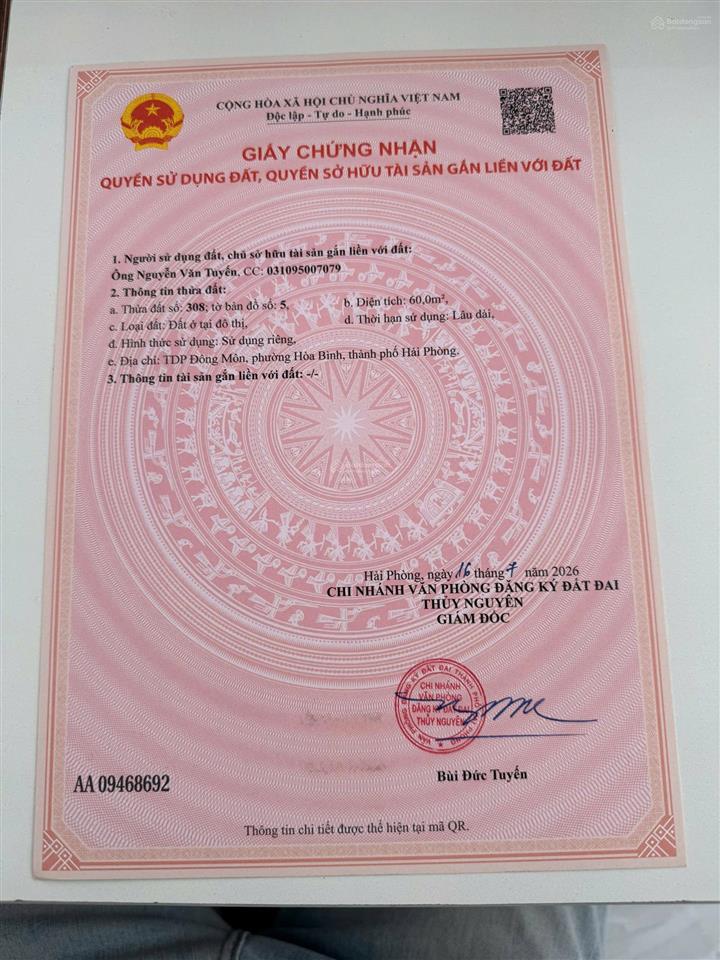 Bán đất nền f0 phường hòa bình, thủy nguyên, hải phòng giá từ 765 triệu, sổ đỏ riêng
