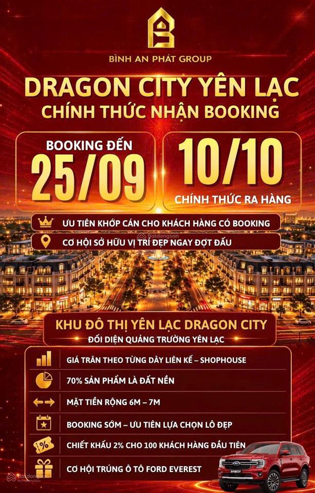Nhận booking sớm giữ chỗ dự án dragon city  yên lạc vĩnh phúc